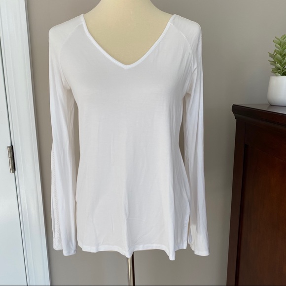 White House Black Market Tops - WHBM White v-neck cold-shoulder slit sleeve top